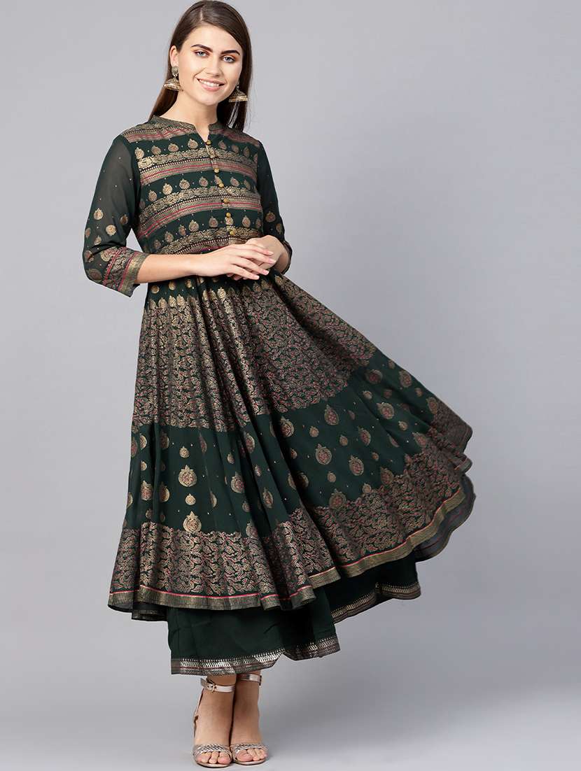 gold print anarkali ethnic dress