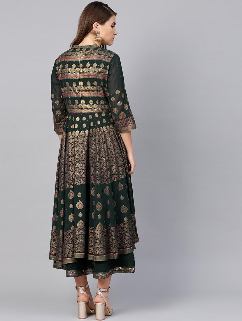 gold print anarkali ethnic dress - 16599586 - Standard Image - 2