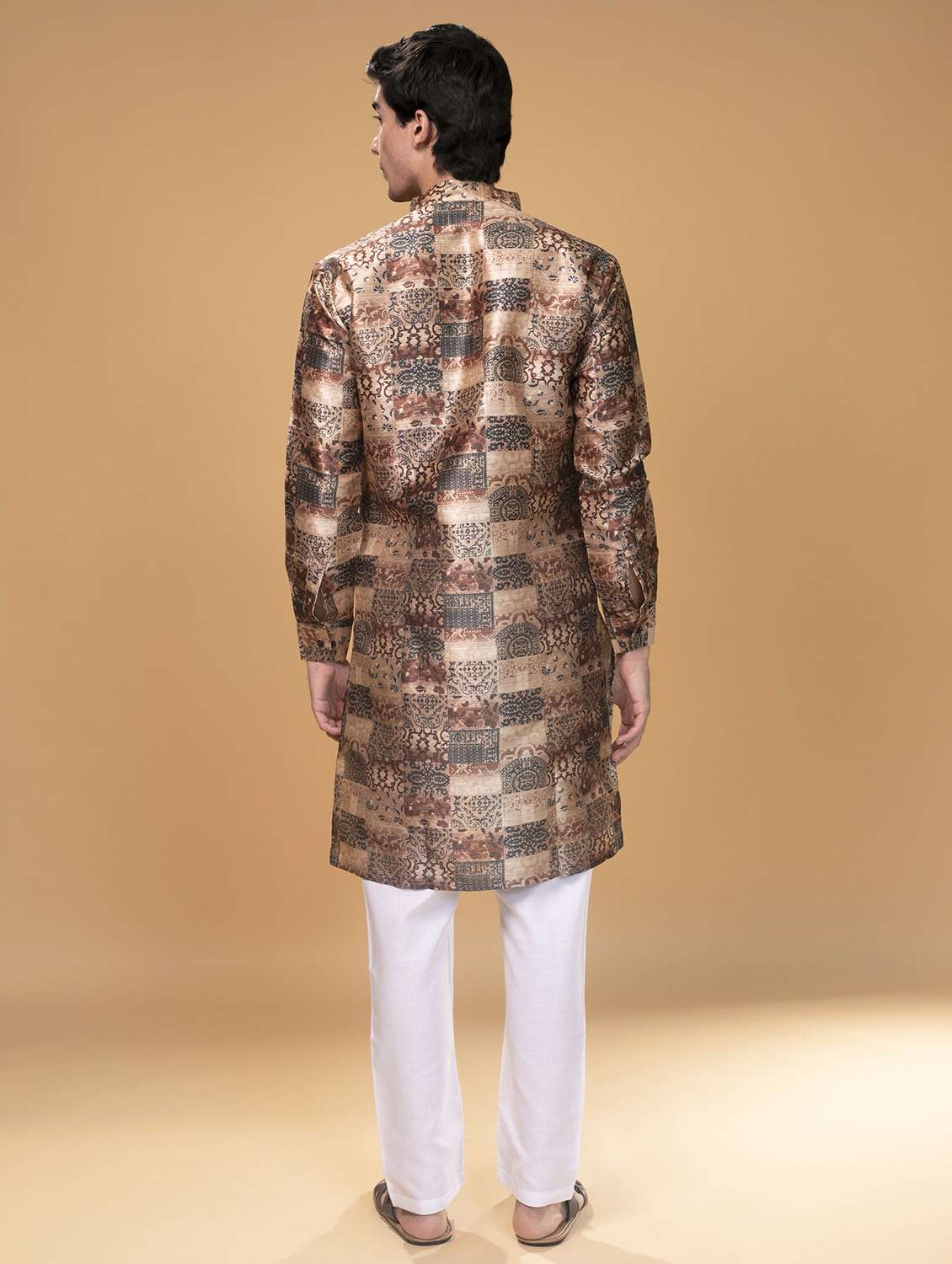 Brown Silk Printed Asymmetric Kurta
