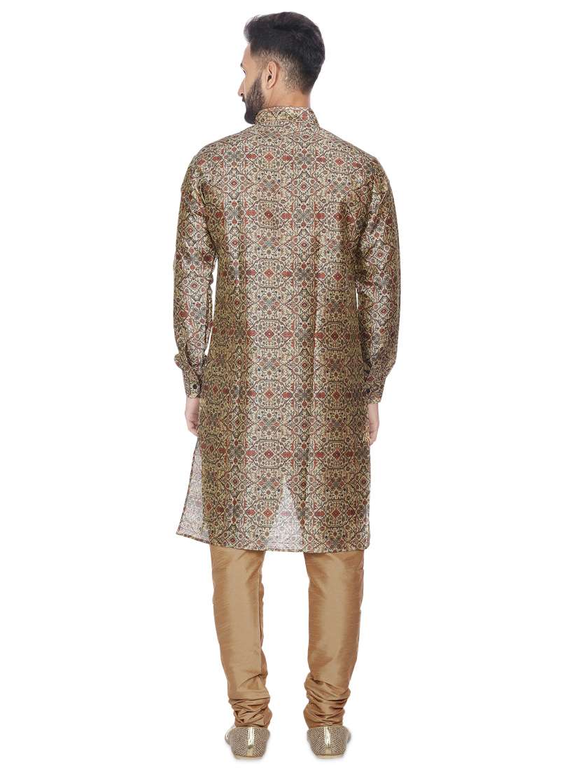 brown silk blend printed asymmetric kurta - 16599832 - Standard Image - 2