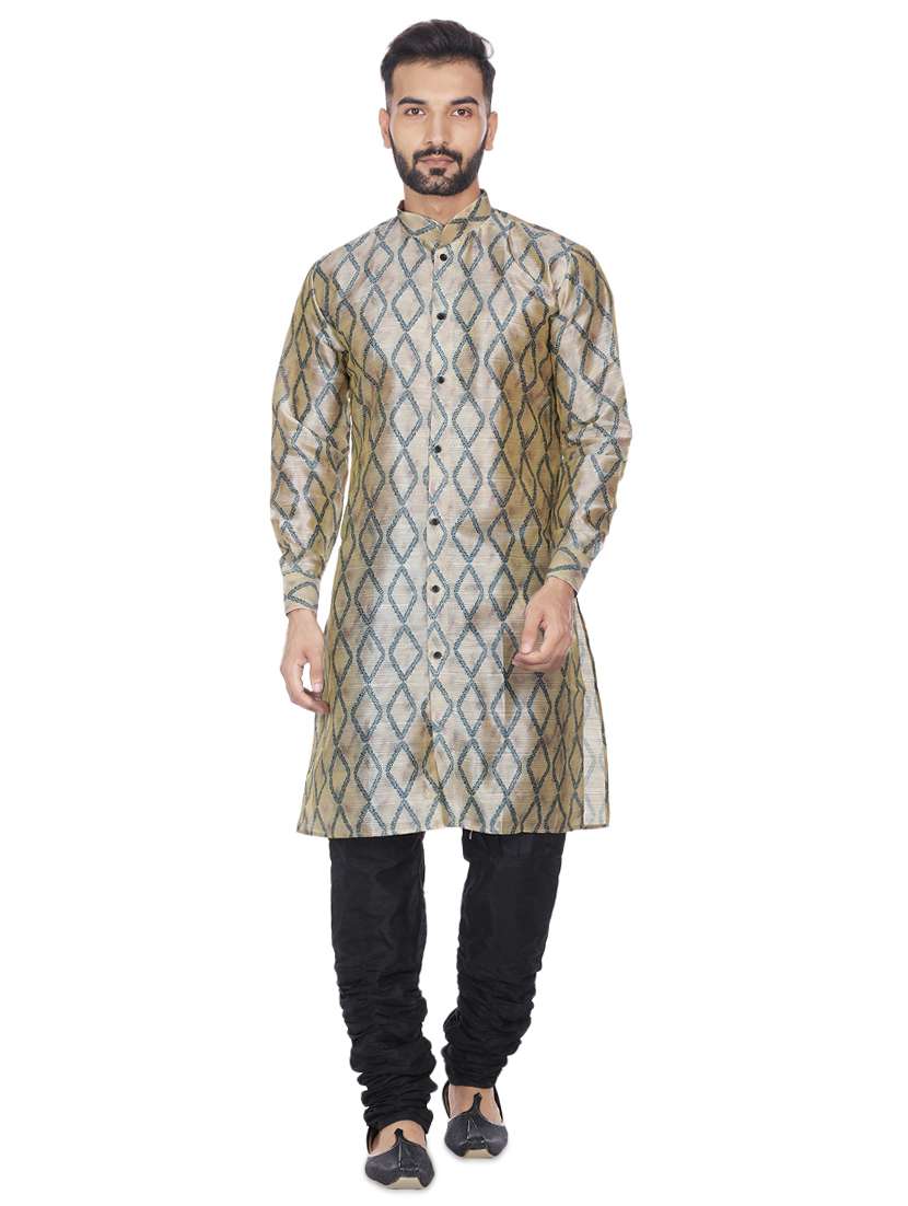 beige silk blend printed long kurta