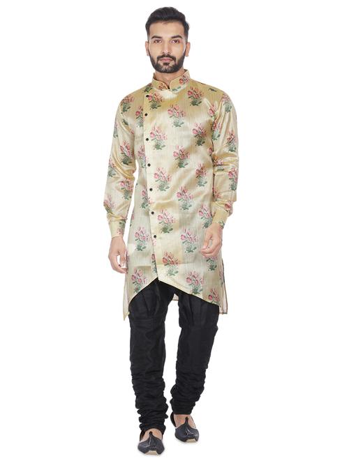 beige silk blend floral print asymmetric kurta - 16599838 -  Standard Image - 0