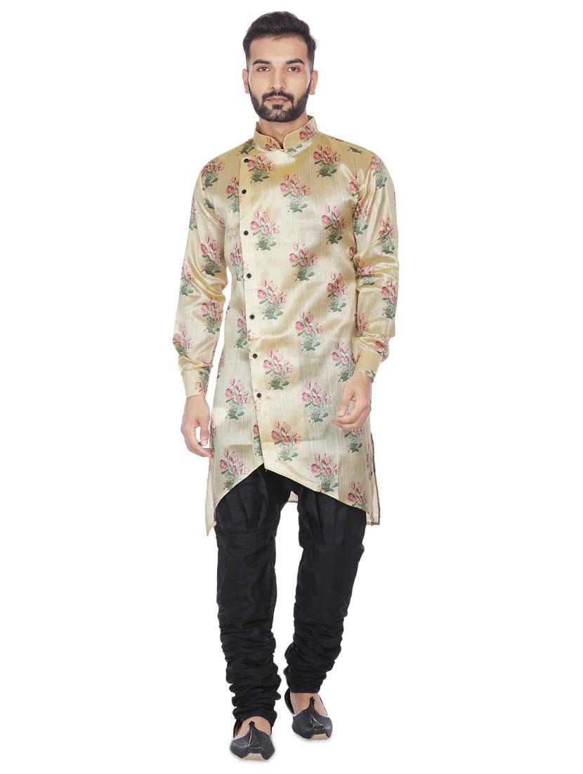 beige silk blend floral print asymmetric kurta - 16599838 -  Zoom Image - 0