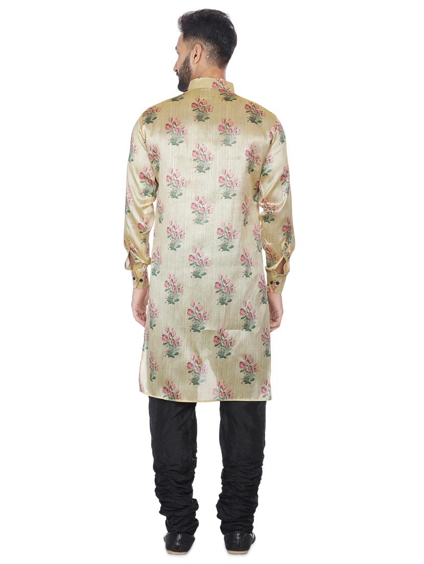 beige silk blend floral print asymmetric kurta - 16599838 - Standard Image - 2