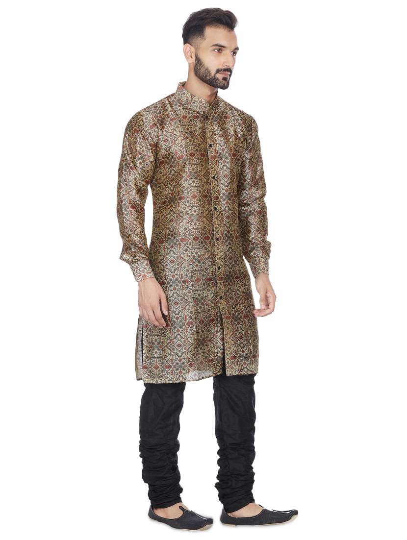 Brown Silk Blend Printed Long Kurta