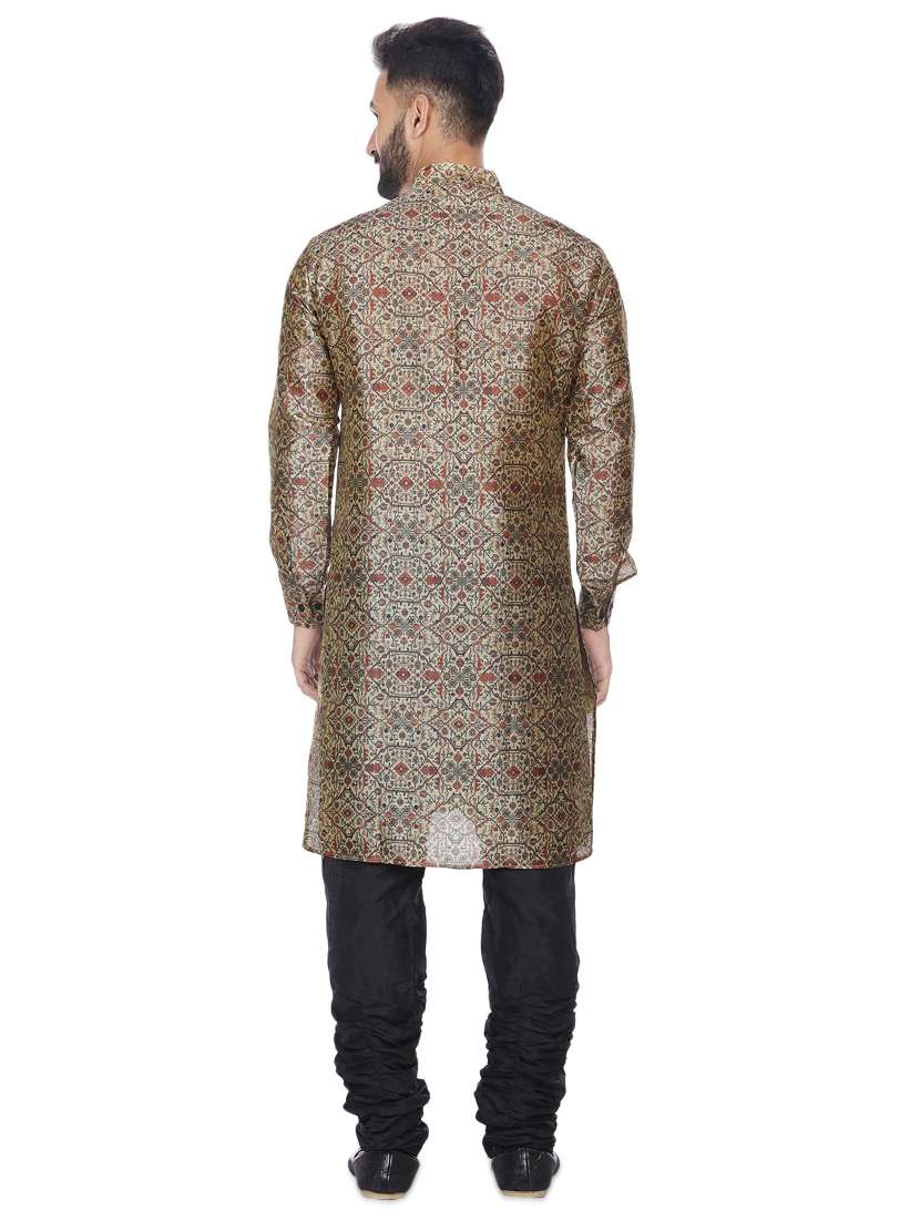 Brown Silk Blend Printed Long Kurta