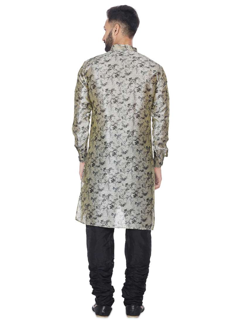 grey silk blend floral print asymmetric kurta - 16599841 -  Standard Image - 2