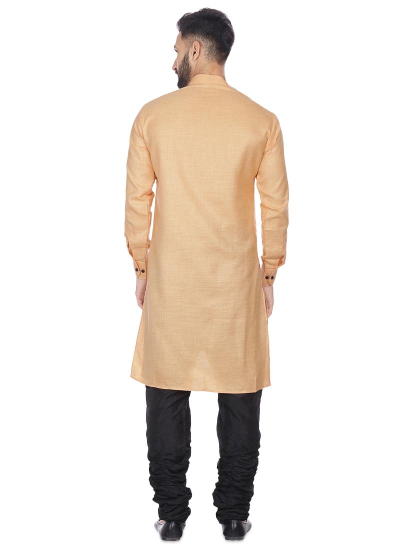 peach mandarin neck solid asymmetric kurta - 16599845 - Standard Image - 2