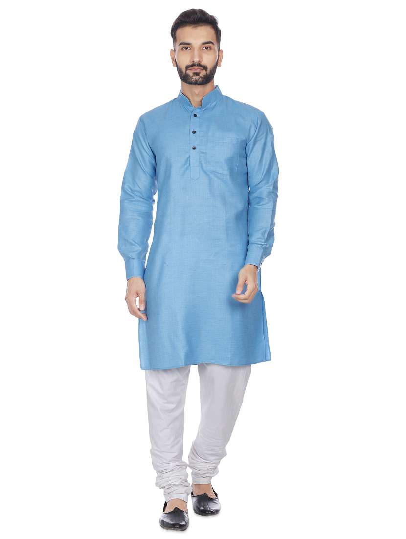 blue solid long kurta