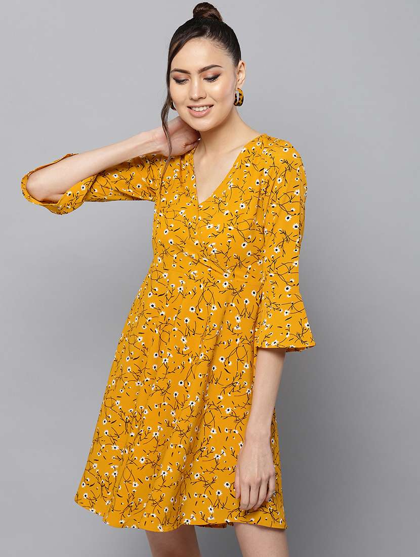 bell sleeved floral a-line dress