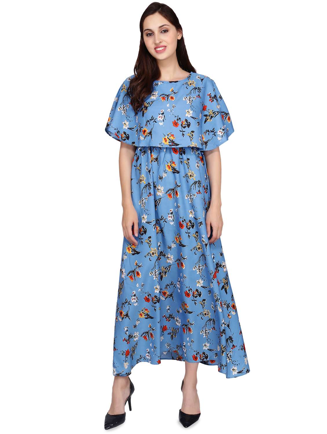 boat neck floral layered dress