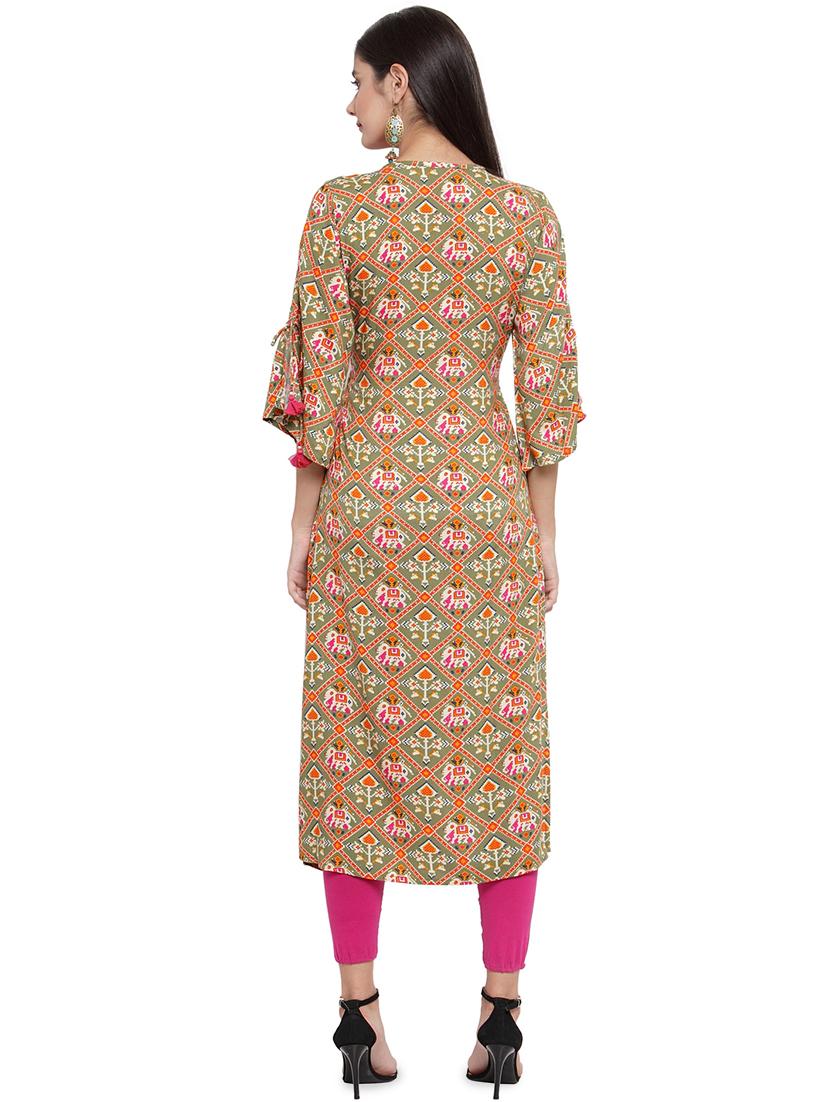 olive rayon straight kurta - 16600723 - Standard Image - 2