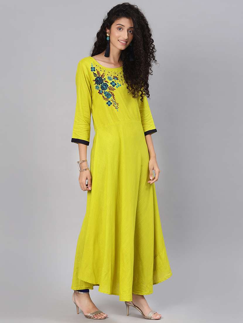 embroidered solid flared kurta