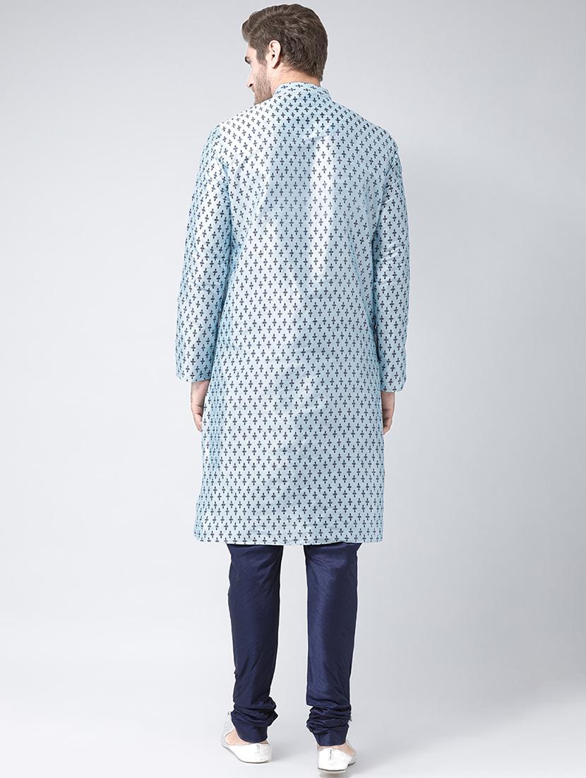 light blue printed kurta pyjama set - 16604959 - Standard Image - 2