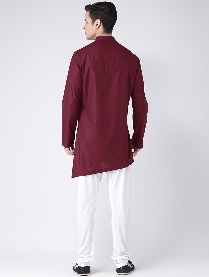 maroon solid kurta pyjama set - 16604986 - Standard Image - 2