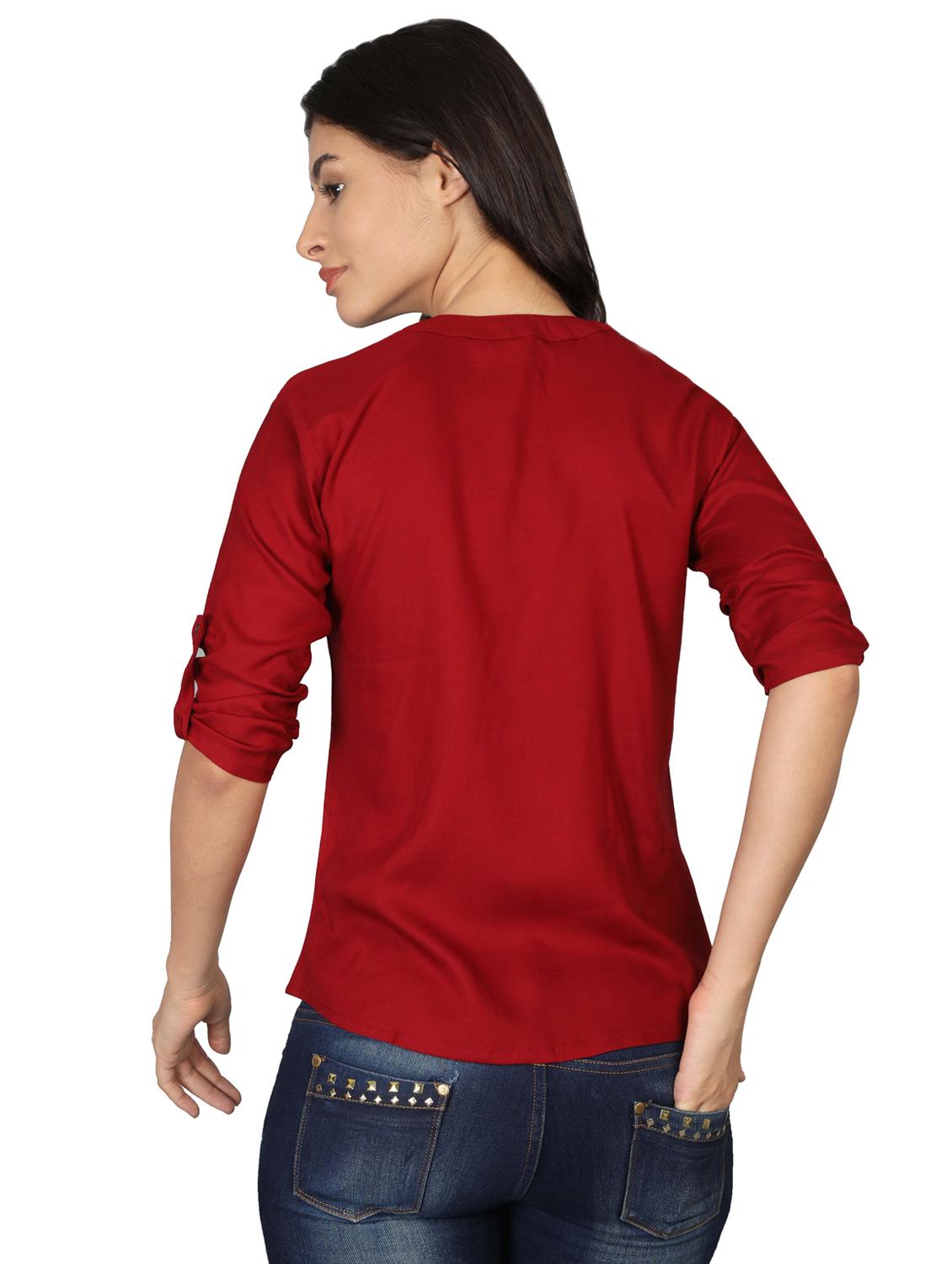 roll up sleeved mandarin neck top - 16605447 - Standard Image - 2