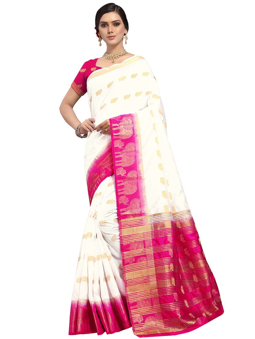 contrast kanjivaram saree with blouse