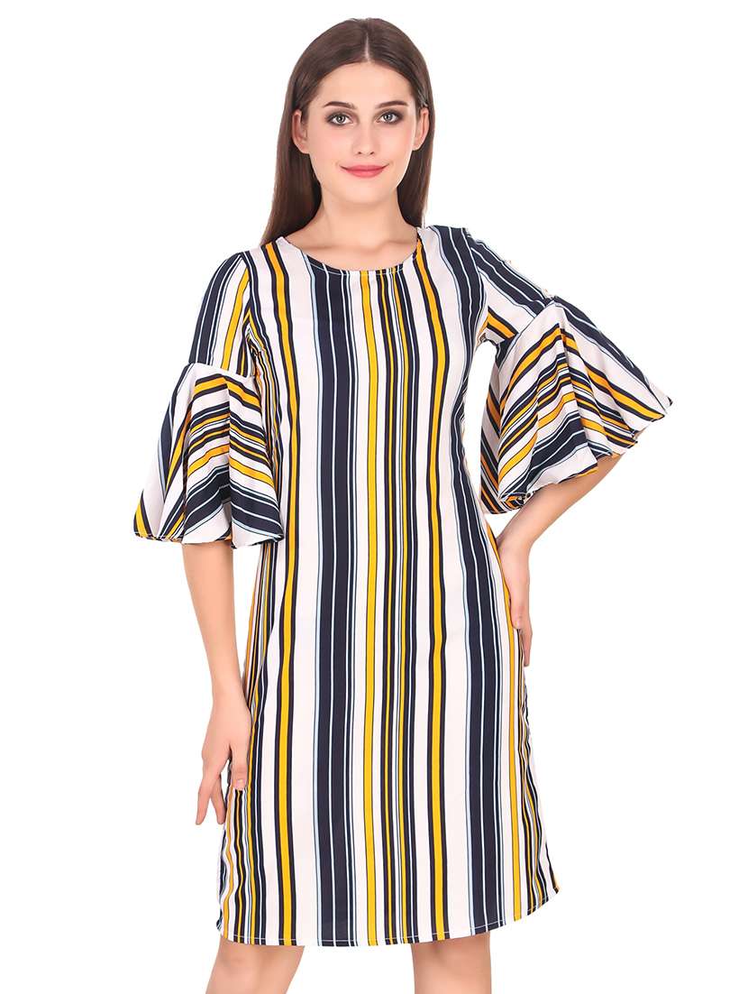 bell sleeved striped shift dress