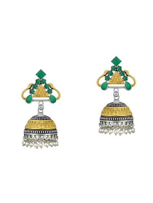 green metal jhumka earring - 16605809 -  Standard Image - 0