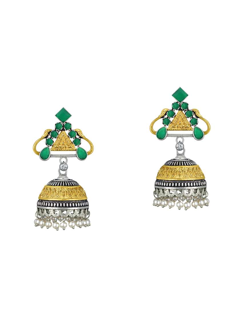 green metal jhumka earring - 16605809 -  Zoom Image - 0