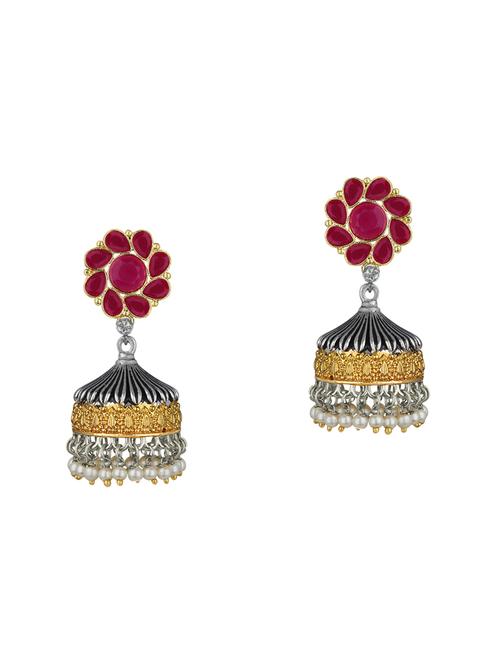 red metal jhumka earring - 16605813 - Standard Image - 0