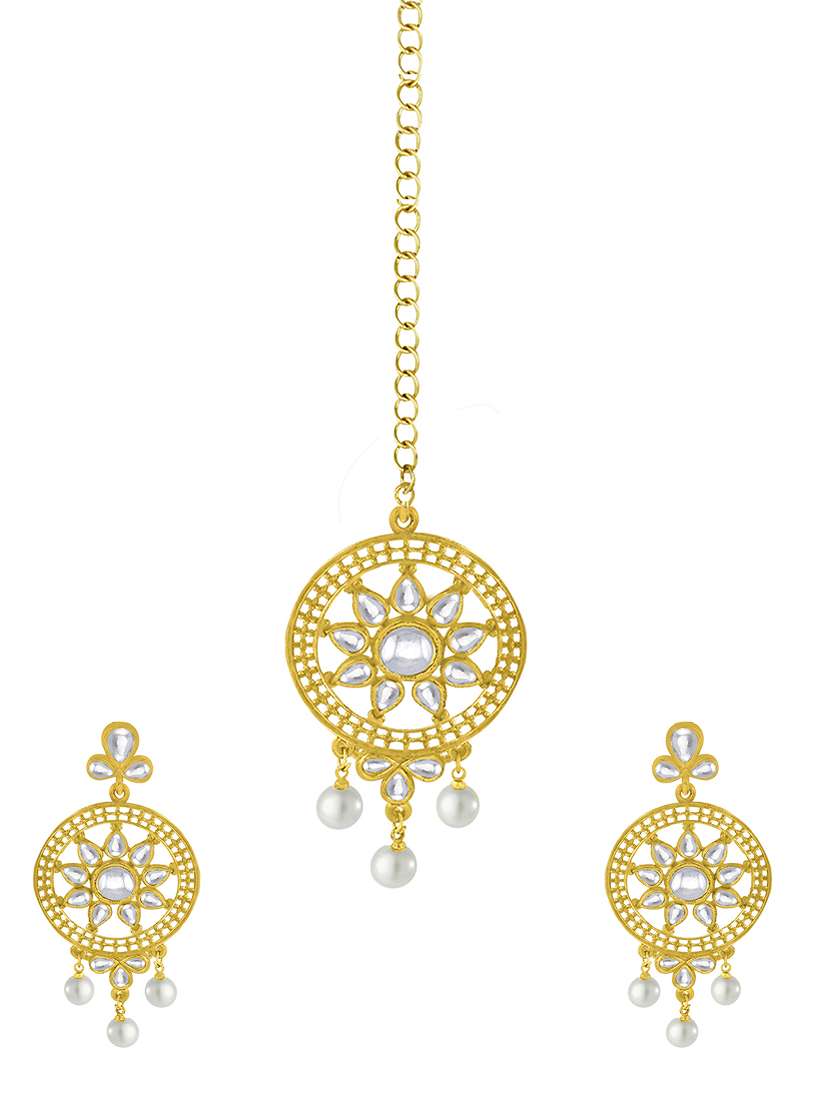 gold metal chandellier earring maangtikka