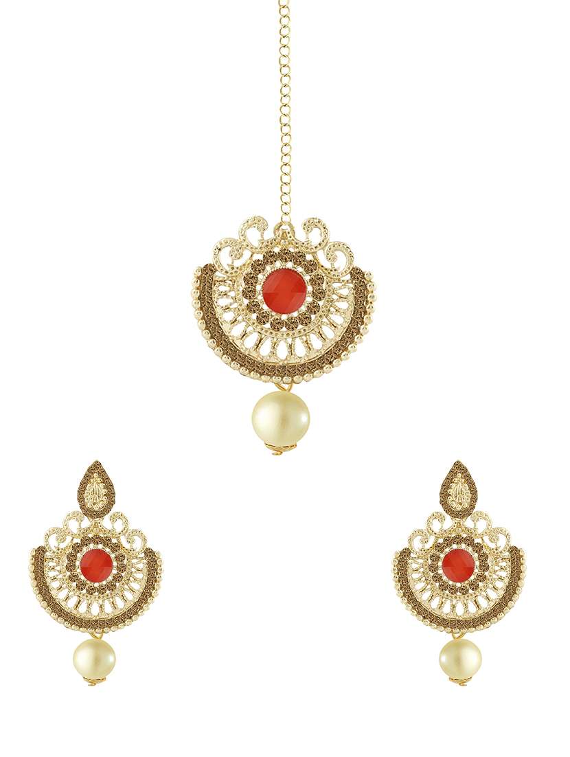 gold metal chandellier earring maangtikka