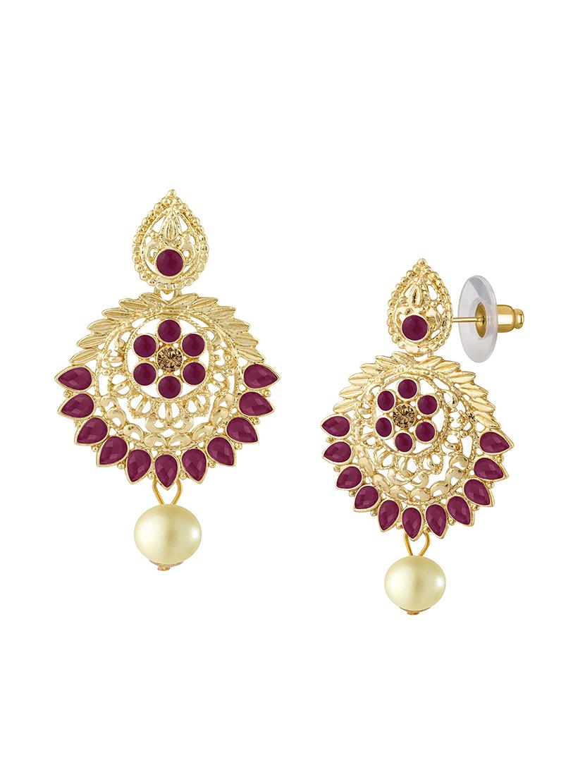 red metal chandellier earring maangtikka - 16605835 - Standard Image - 2