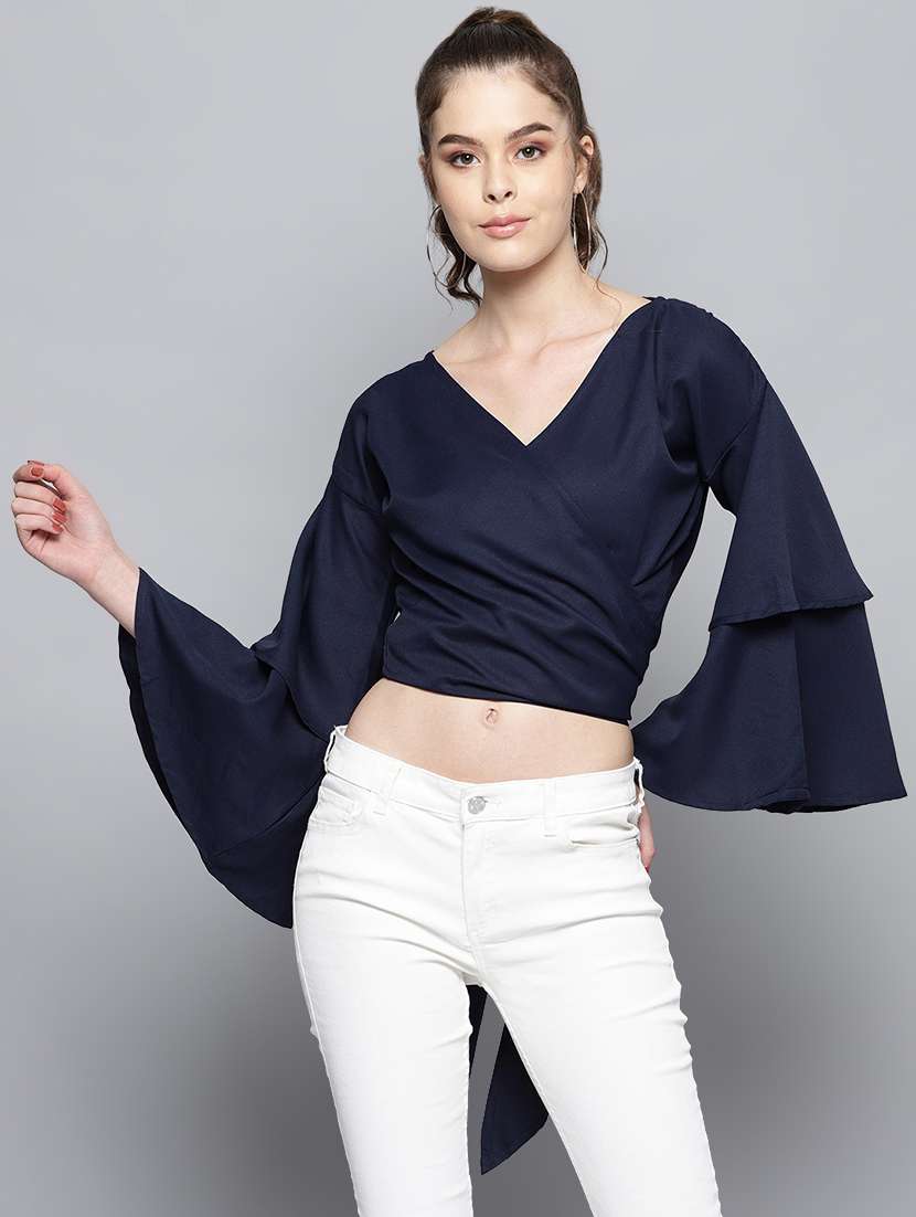 tie knot back bell sleeved wrap top