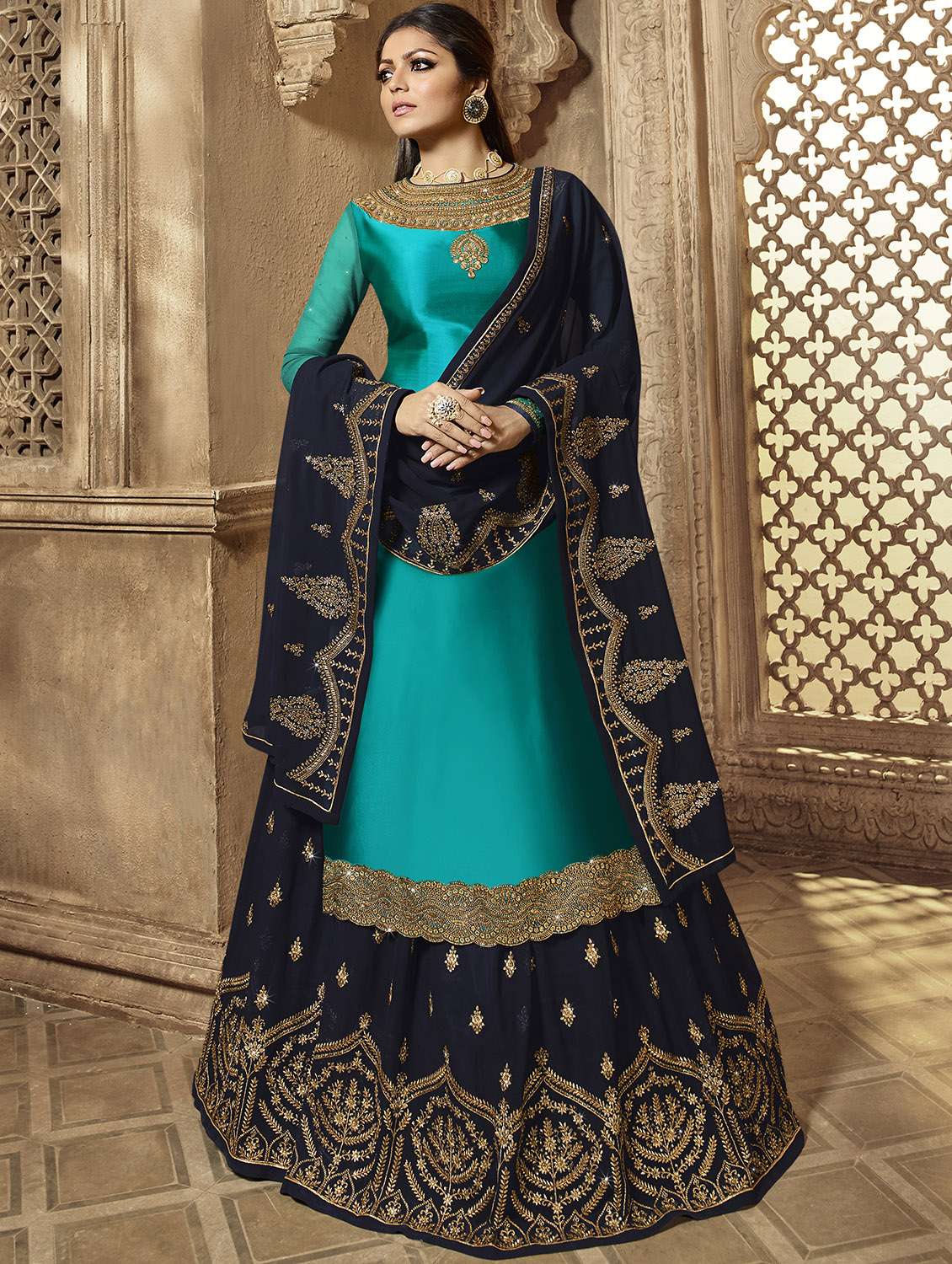 embroidered semi-stitched suit