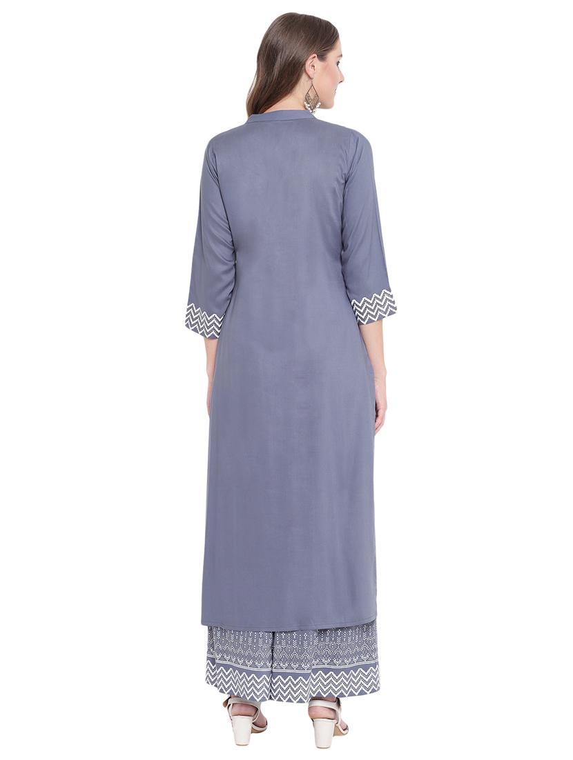 printed straight kurta with palazzo set - 16612394 - Standard Image - 2
