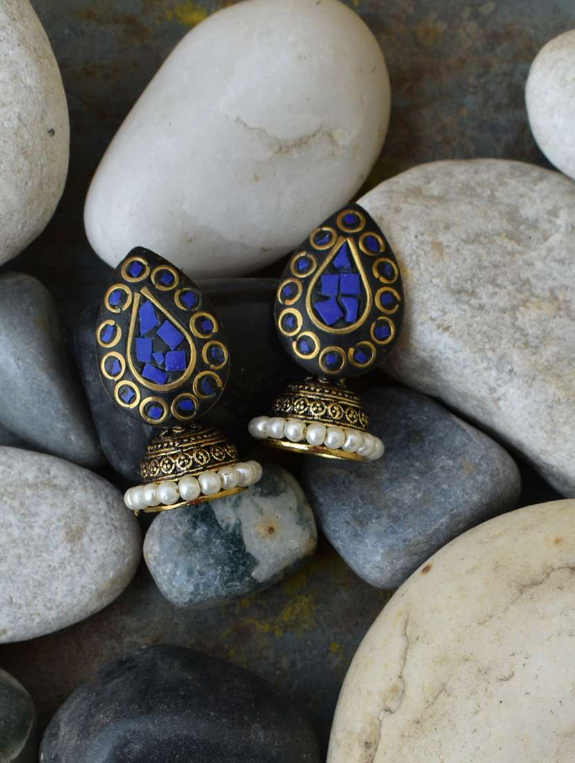 blue gold tone  jhumka earring