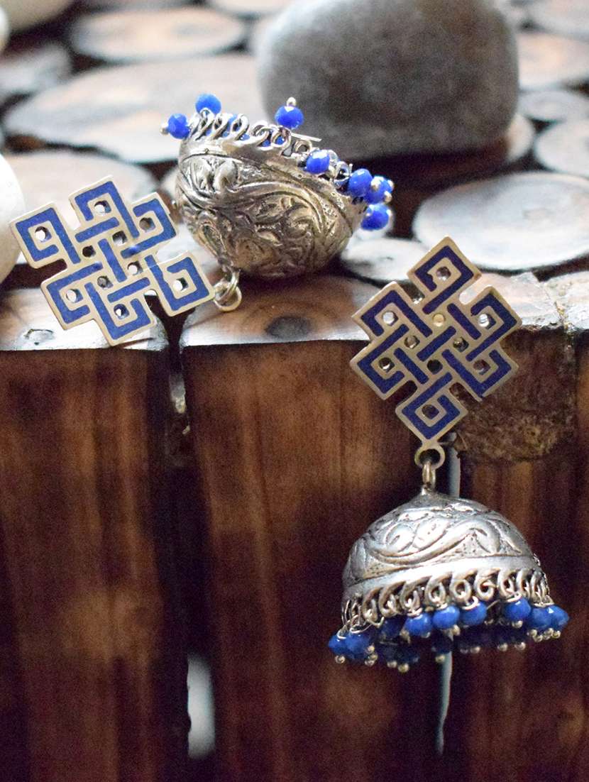 blue brass jhumka earring