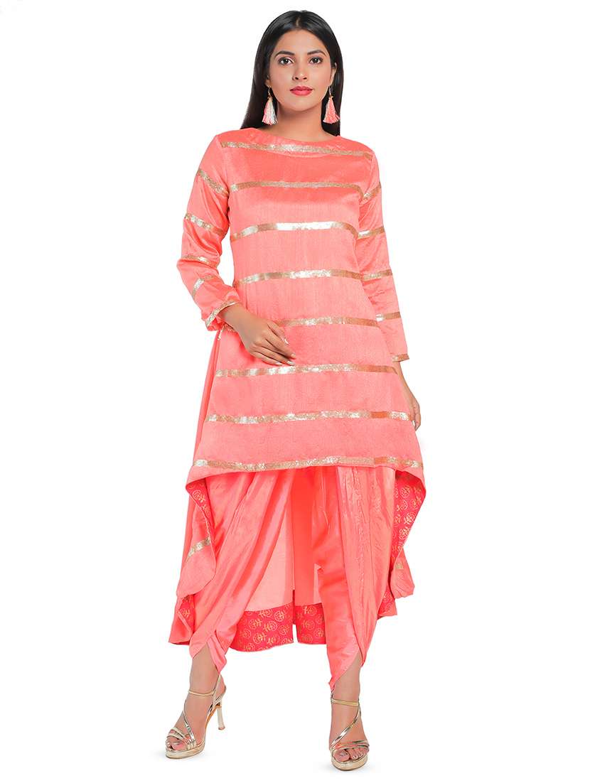 sequined high-low kurta with dhoti salwar set