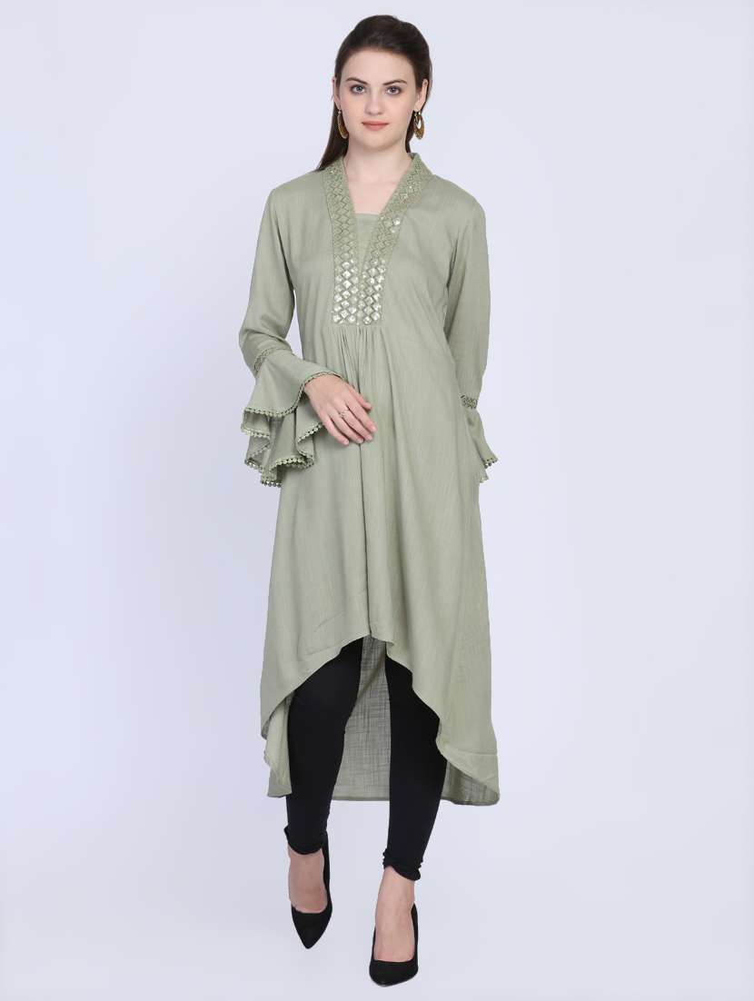 olive high-low kurta