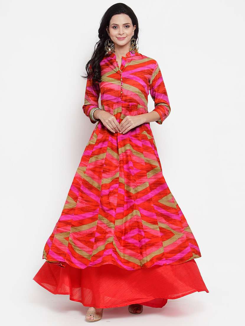 geometric printed chanderi anarkali kurta