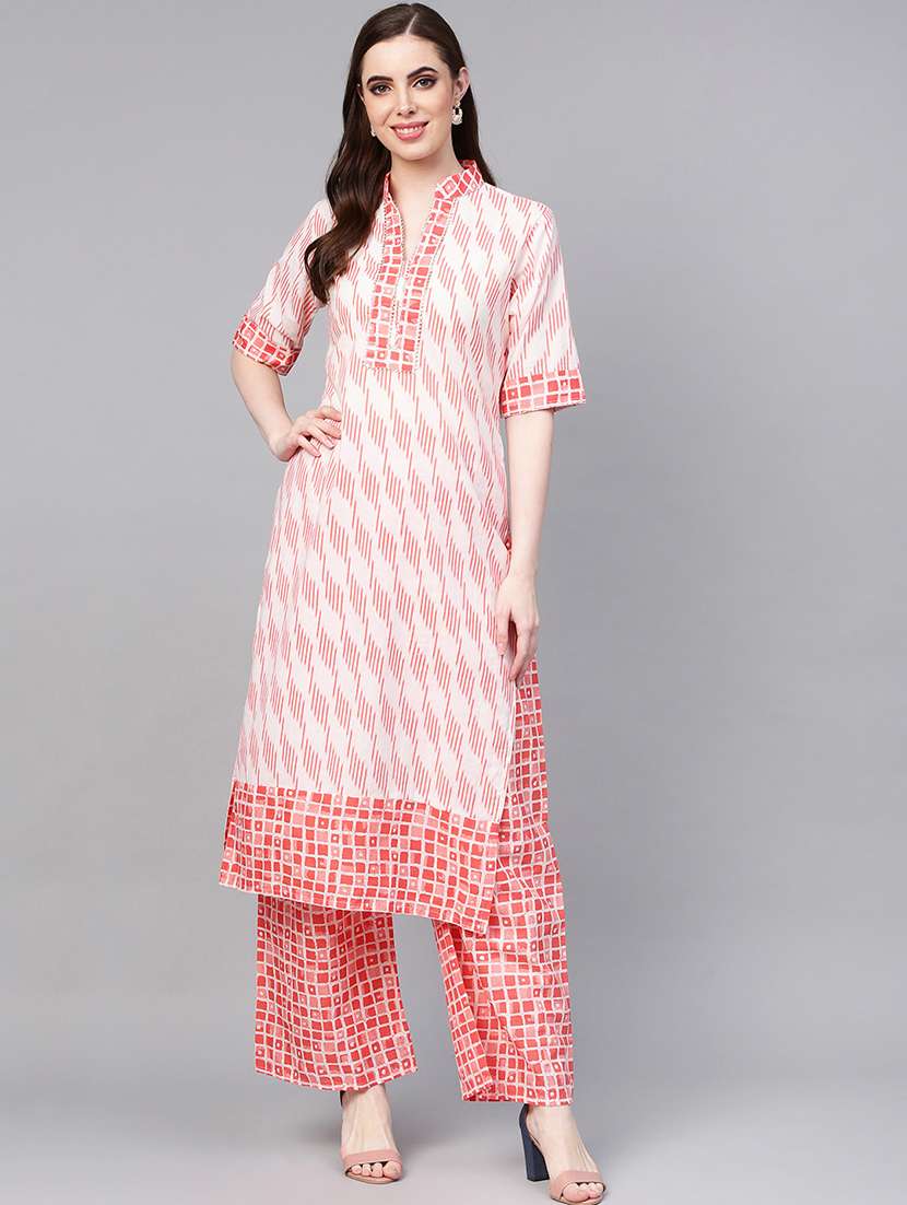 geometric printed kurta with checkered palazzo set