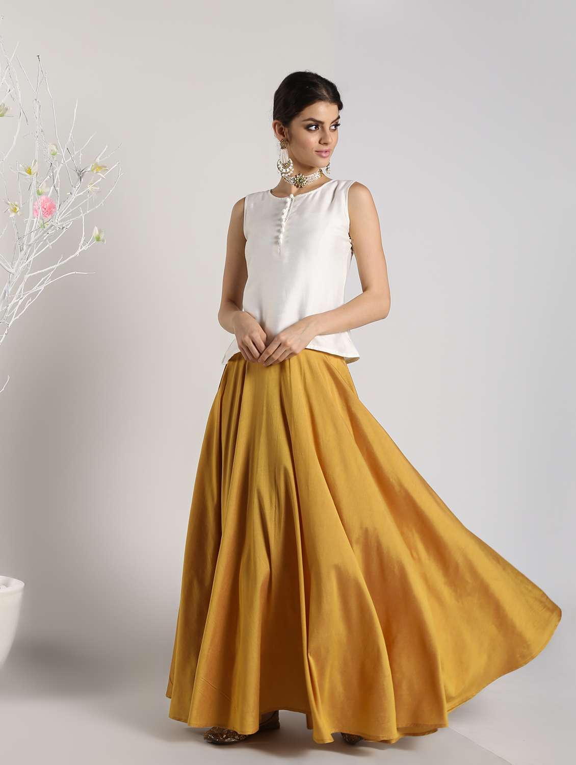solid flared skirt with top set