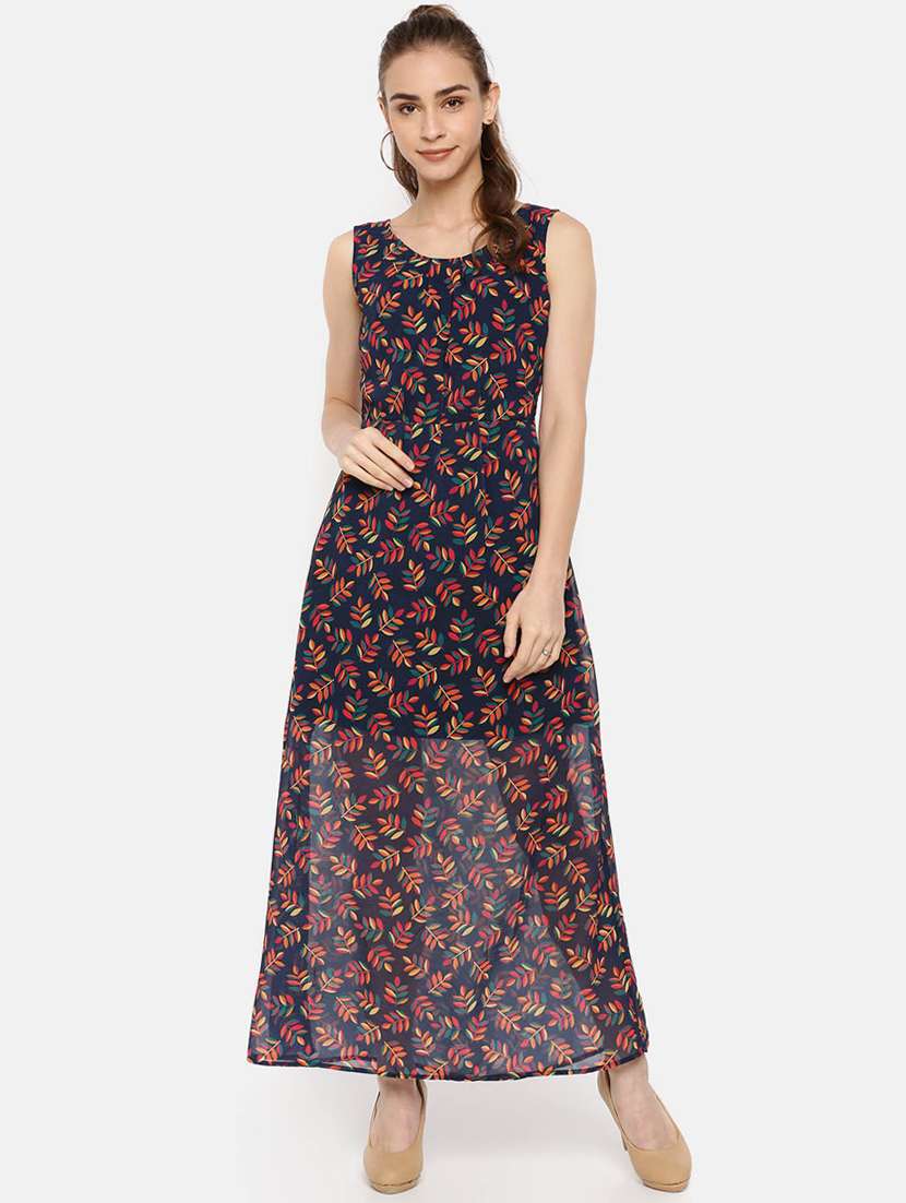 round neck pleated maxi dress