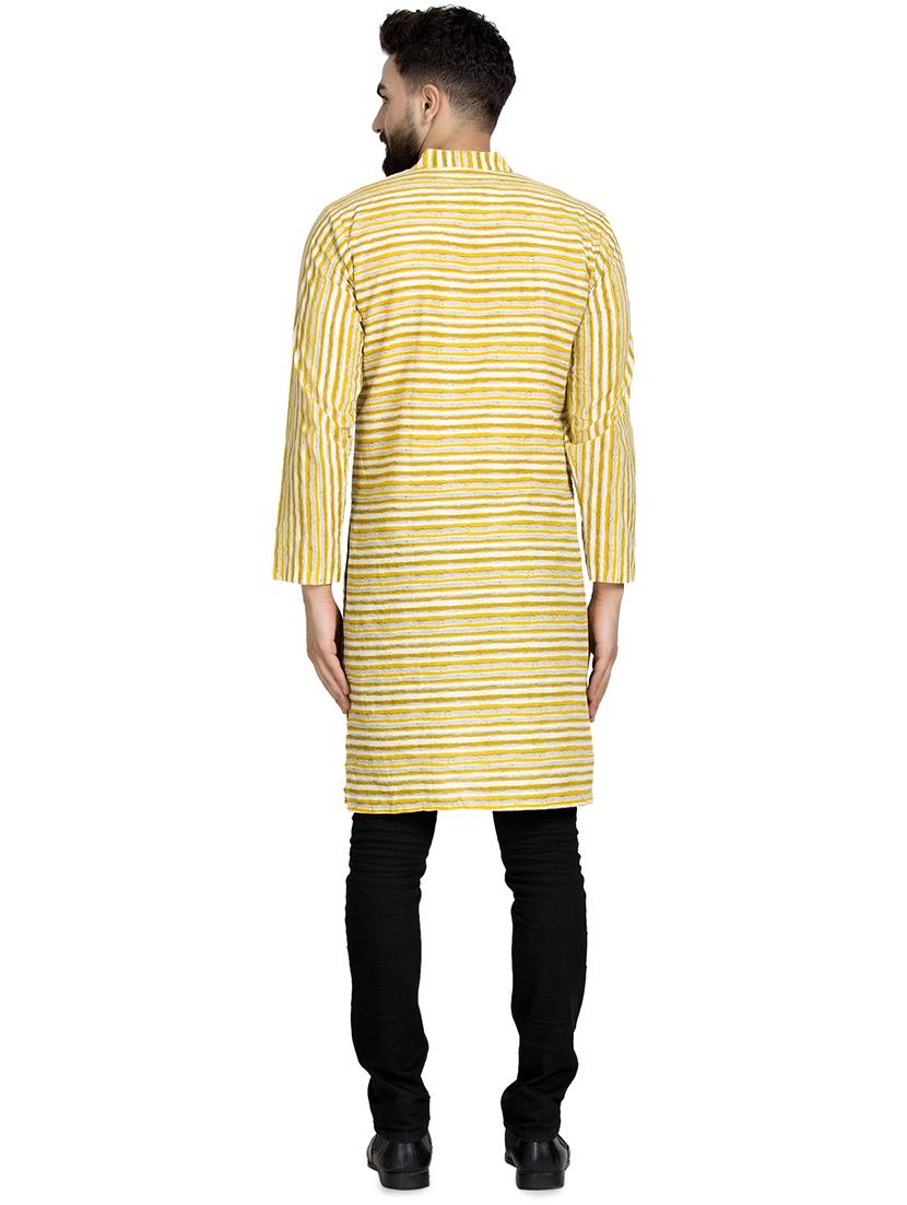 yellow striped long kurta - 16632038 - Standard Image - 2