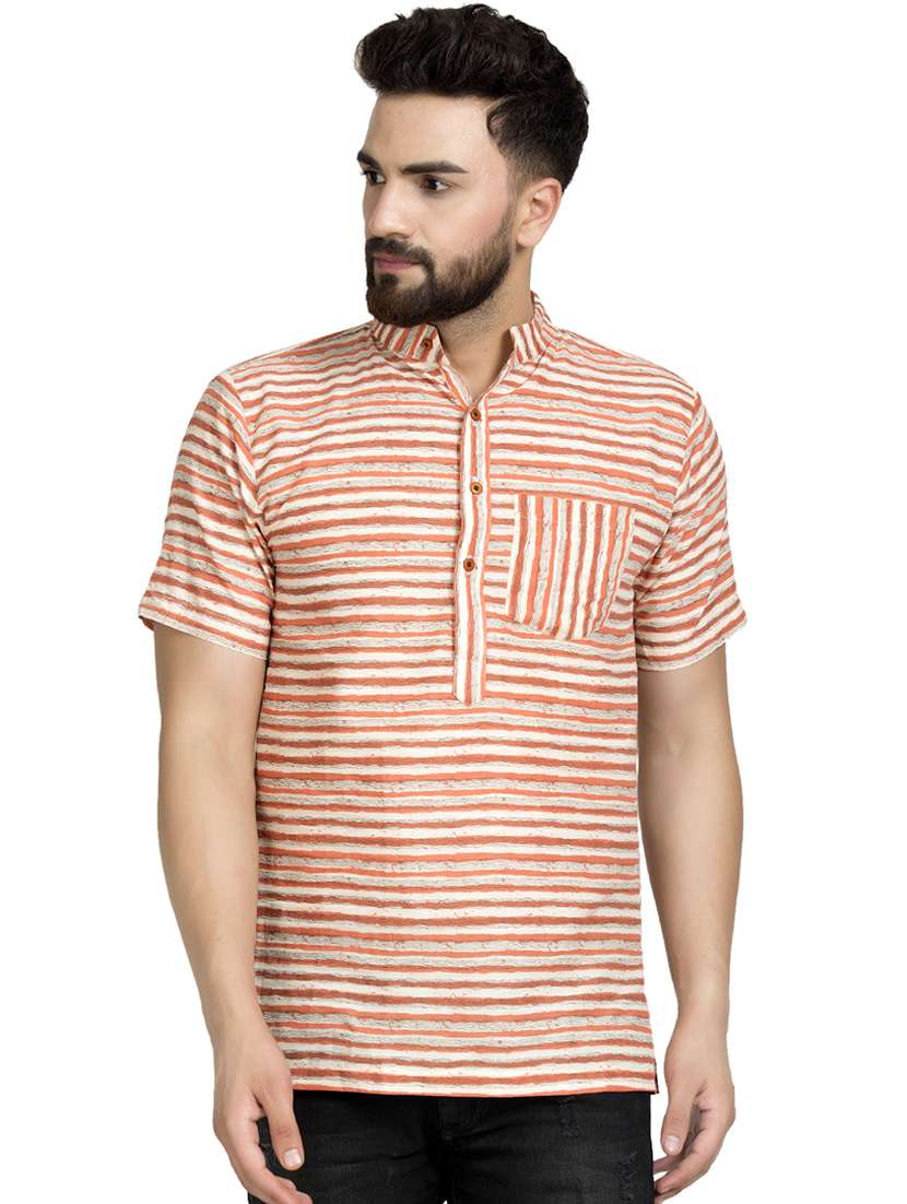 orange striped short kurta