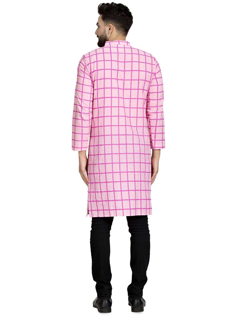 pink checkered long kurta - 16632042 - Standard Image - 2