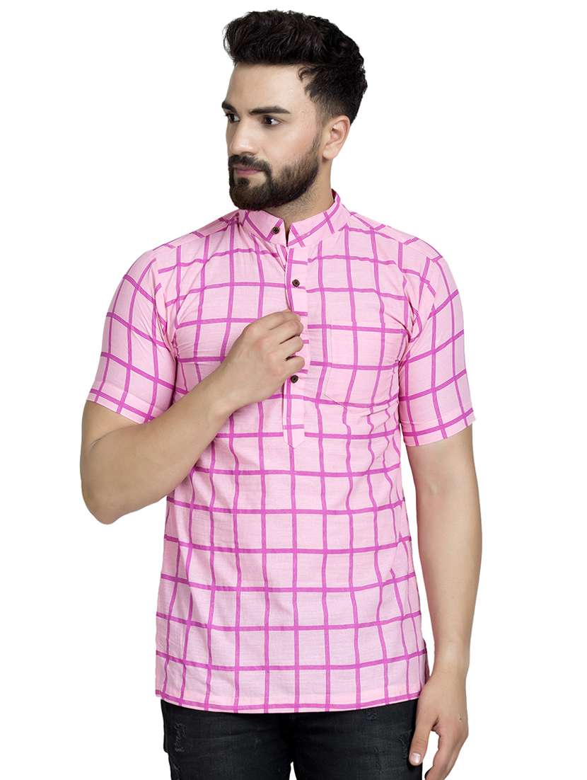 pink checkered short kurta