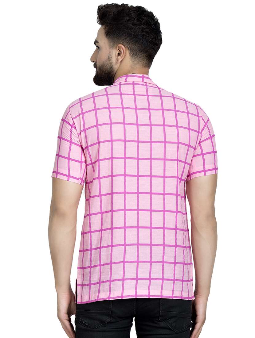 pink checkered short kurta - 16632043 - Standard Image - 2