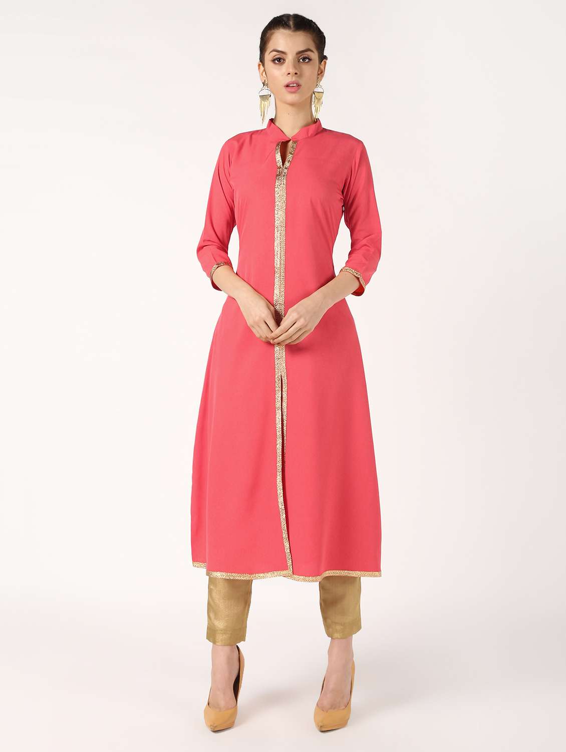 solid gota work flared kurta 