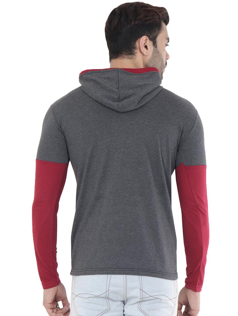 grey color block cut & sew hooded t-shirt - 16633122 - Standard Image - 2