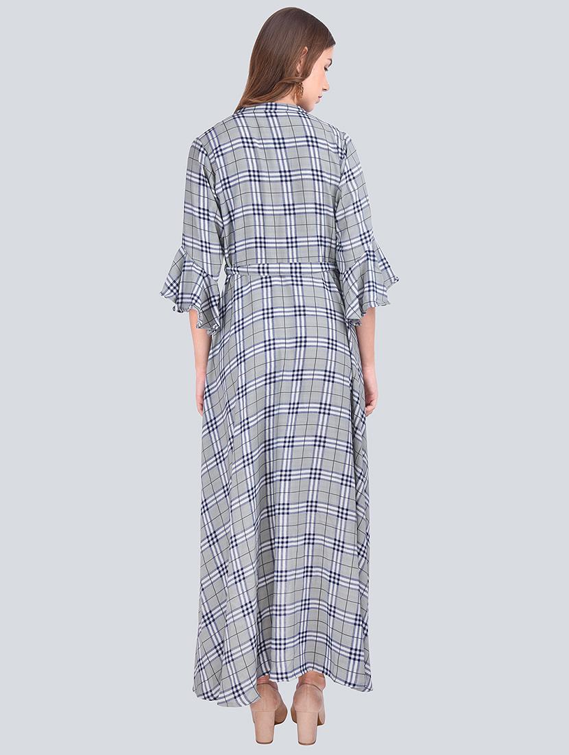 checkered asymmetric ethnic dress - 16633943 - Standard Image - 2