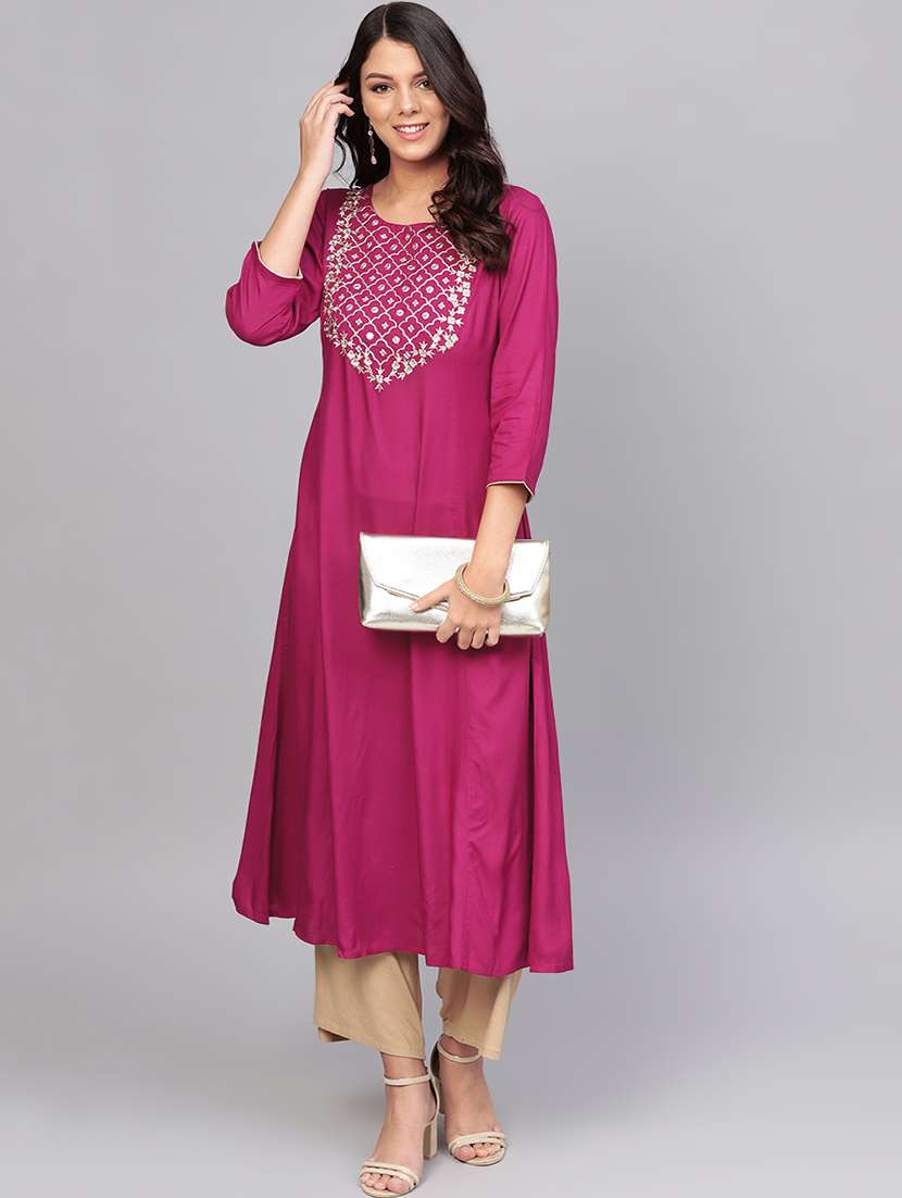 zari embroidered a-line kurta