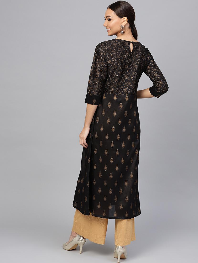 gold print a-line kurta - 16634736 - Standard Image - 2