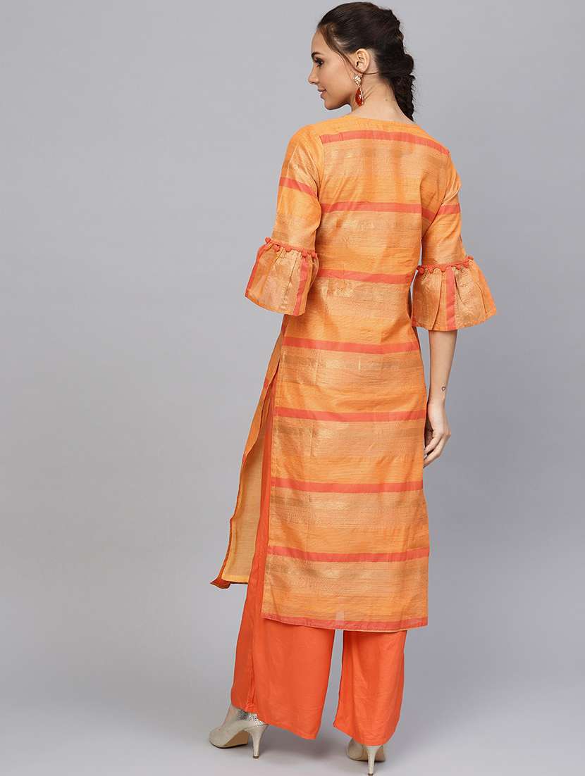 bell sleeves straight kurta - 16634738 - Standard Image - 2